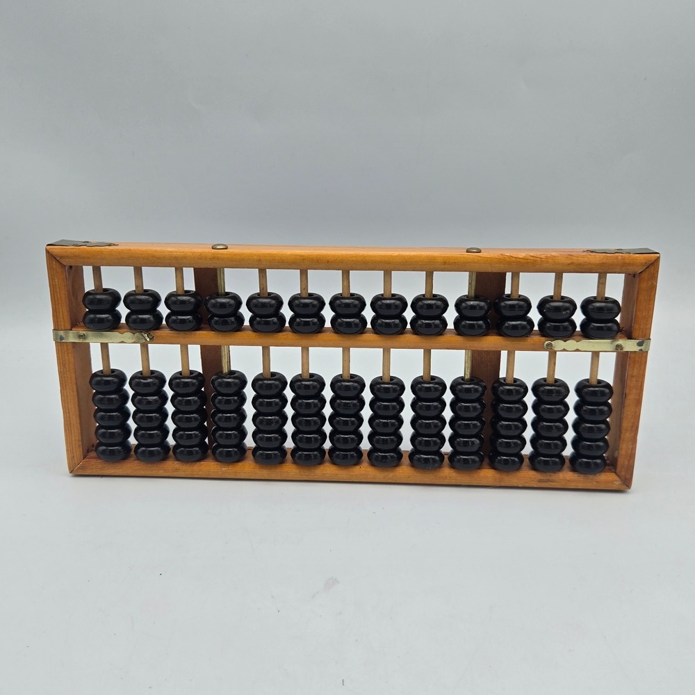 Vintage Wood & Brass Abacus Suanpan Black  Round Beads Open Back